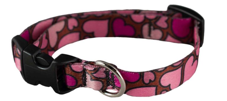 Collar - SMALL, Ecoweave Skinny- Pink Hearts